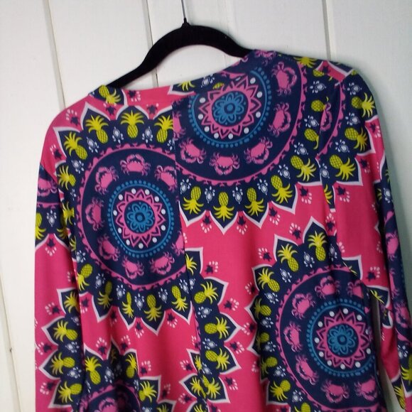 Simply Southern Blouse Tunic Women S 3/4 Sleeve Asymmetrical Hem Pineapple Crabs - Picture 14 of 15